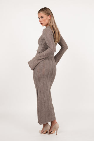 Knitted maxi rok met split taupe - Rosalie