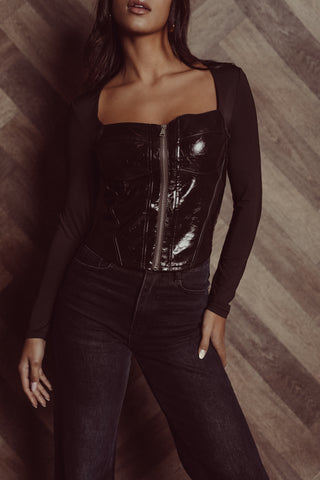 Korset top met lange mouwen bruin - Kenzi