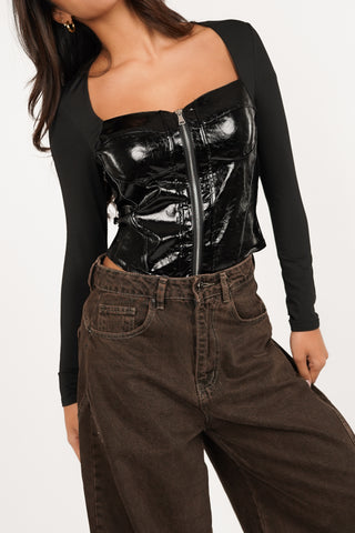 Korset top met lange mouwen zwart - Kenzi