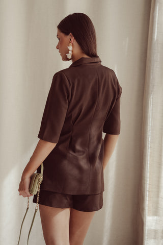 Lange blazer met lage v-hals bruin - Montana