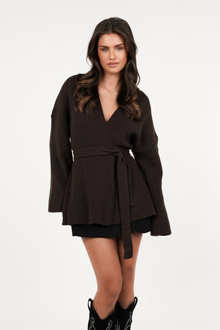 Lange wikkel cardigan bruin - Reva
