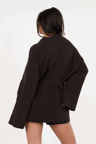 Lange wikkel cardigan bruin - Reva