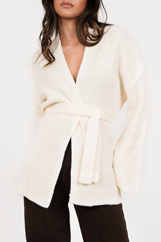 Lange wikkel cardigan creme - Reva