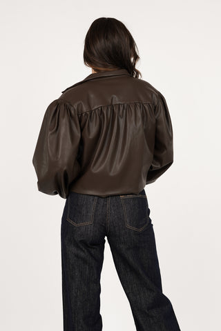 Leatherlook jasje met gouden knopen bruin - Emma