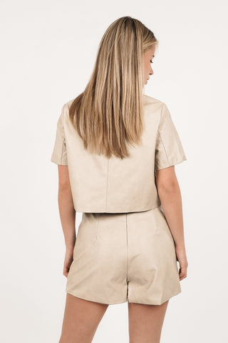 Leatherlook short high waist beige - Maud