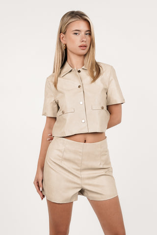 Leatherlook short high waist beige - Maud
