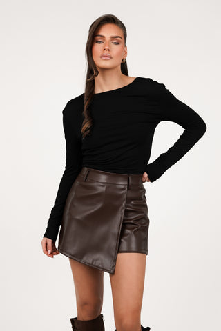 Leatherlook skort bruin - Jacky