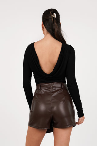 Leatherlook skort bruin - Jacky