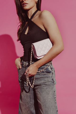 Leren crossbody tas licht roze - Lyla