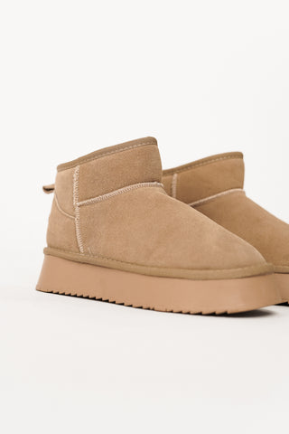 Leren enkellaars met bont beige - Jolly