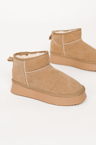 Leren enkellaars met bont beige - Jolly