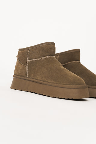 Leren enkellaars met bont groen - Jolly