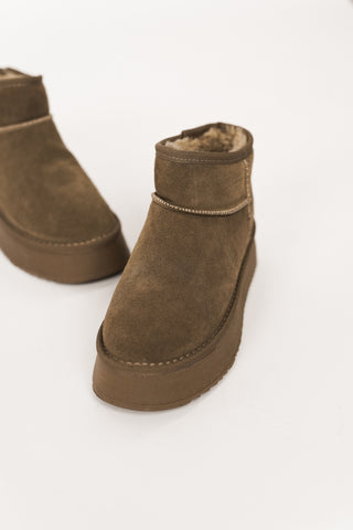 Leren enkellaars met bont groen - Jolly