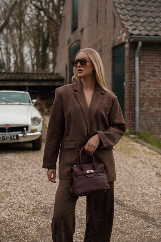 Leren handtas met gouden gesp bordeaux - Mandy