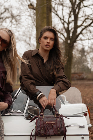 Leren slouchy handtas burgundy - Bailey