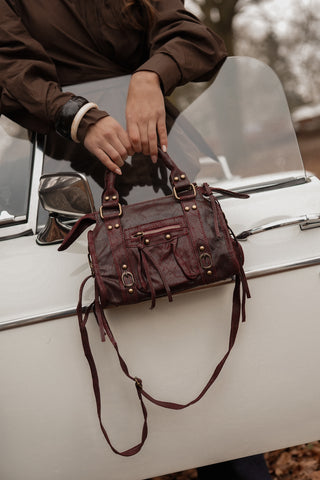 Leren slouchy handtas burgundy - Bailey