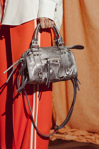 Leren slouchy handtas zilver - Bailey
