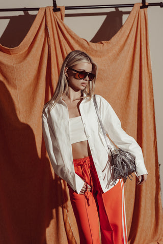 Leren slouchy handtas zilver - Bailey