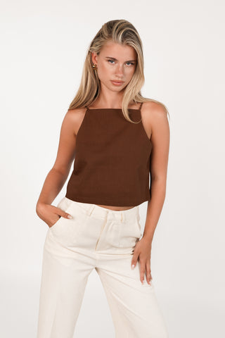 Linnen croptop bruin - Pien