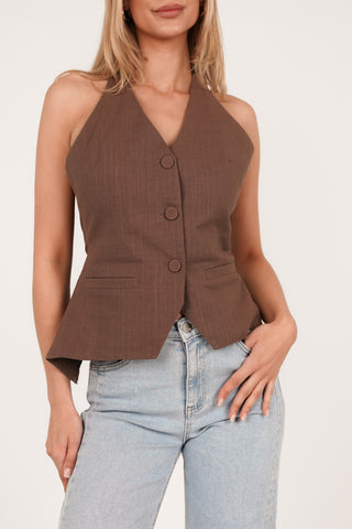 Linnen gilet open back bruin - Payton