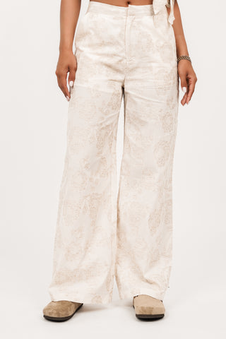 Linnen pantalon met print beige - Kiley