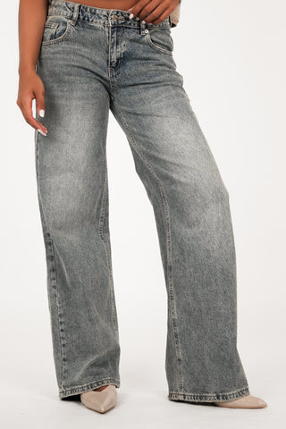 Low waisted jeans acid wash blauw - Naomi