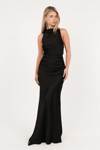 Maxi feestjurk satin zwart - Kylie