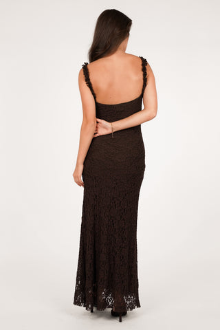 Maxi jurk bruin met ruffles - Lodee
