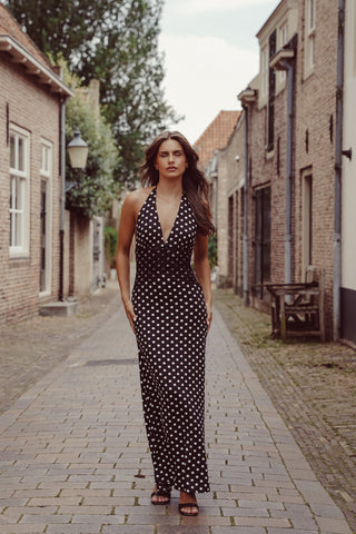 Maxi jurk halter met kant zwart/wit - Divine