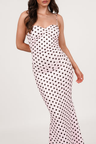 Maxi jurk met stippen roze - Daisy