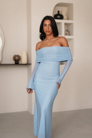 Maxi jurk off shoulder blauw - Beau