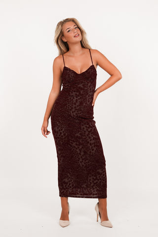 Maxi jurk panter bordeaux - Renee