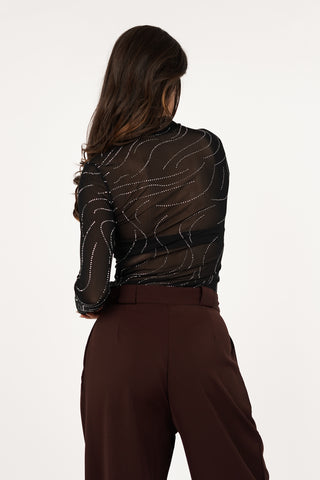 Mesh bodysuit met strass zwart - Kendall