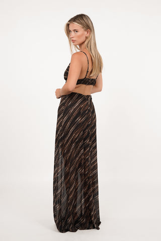 Mesh maxi jurk gestreept bruin - Esli