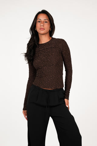 Mesh top met print bruin - Aimee