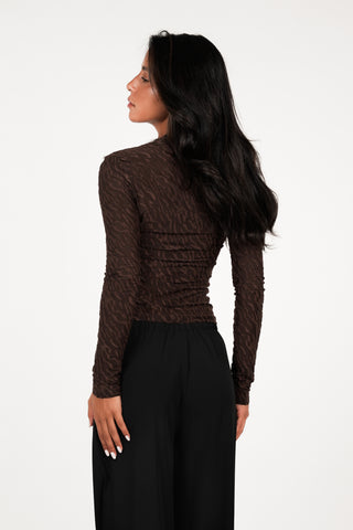 Mesh top met print bruin - Aimee