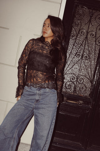 Lace blouse transparent cream - Dunya