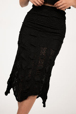 Midi rok met broderie look zwart - Boston