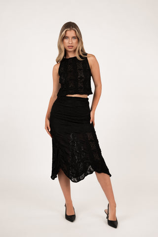 Midi rok met broderie look zwart - Boston
