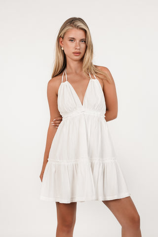 Mini jurk met haltermodel wit - Sheila