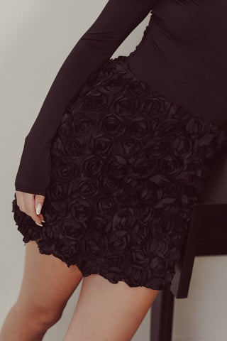 Mini rok met rozen zwart - Lauren