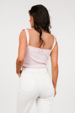 Mouwloze rib top met roosjes roze - Lydia