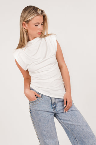 Mouwloze top asymmetrisch wit - Linde