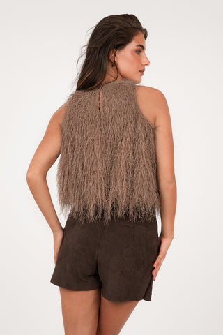 Mouwloze top met franjes bruin - Kirsty