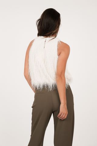 Mouwloze top met franjes creme - Kirsty