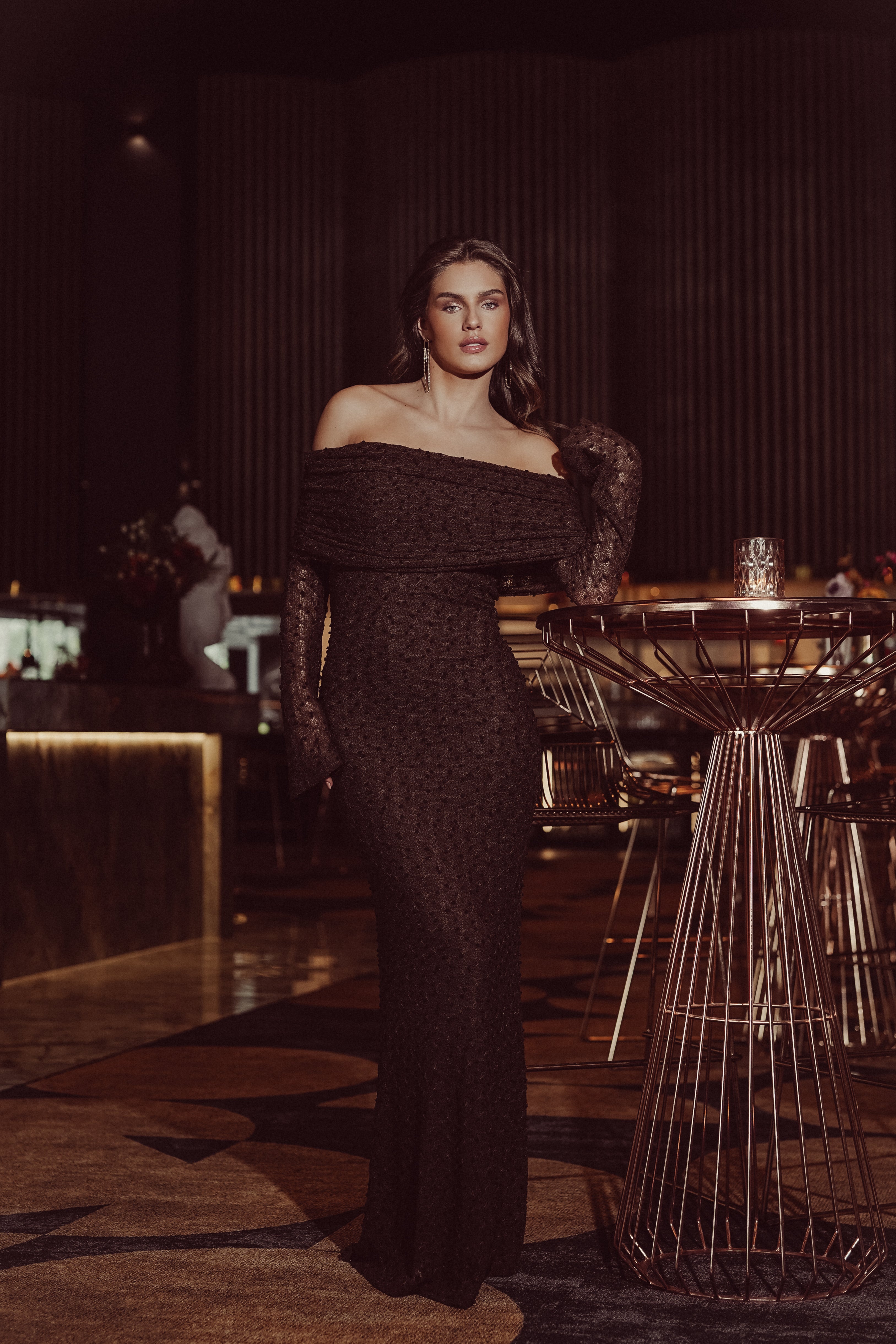 Off shoulder maxi jurk bruin Maxi jurk dames