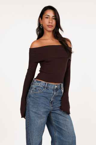 Off shoulder top bruin - Yumi