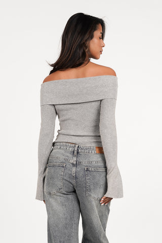 Off shoulder top grijs - Yumi