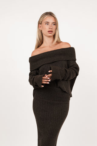 Off shoulder top knitted bruin - Shay