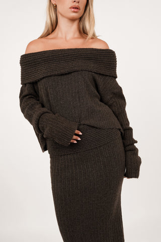 Off shoulder top knitted bruin - Shay